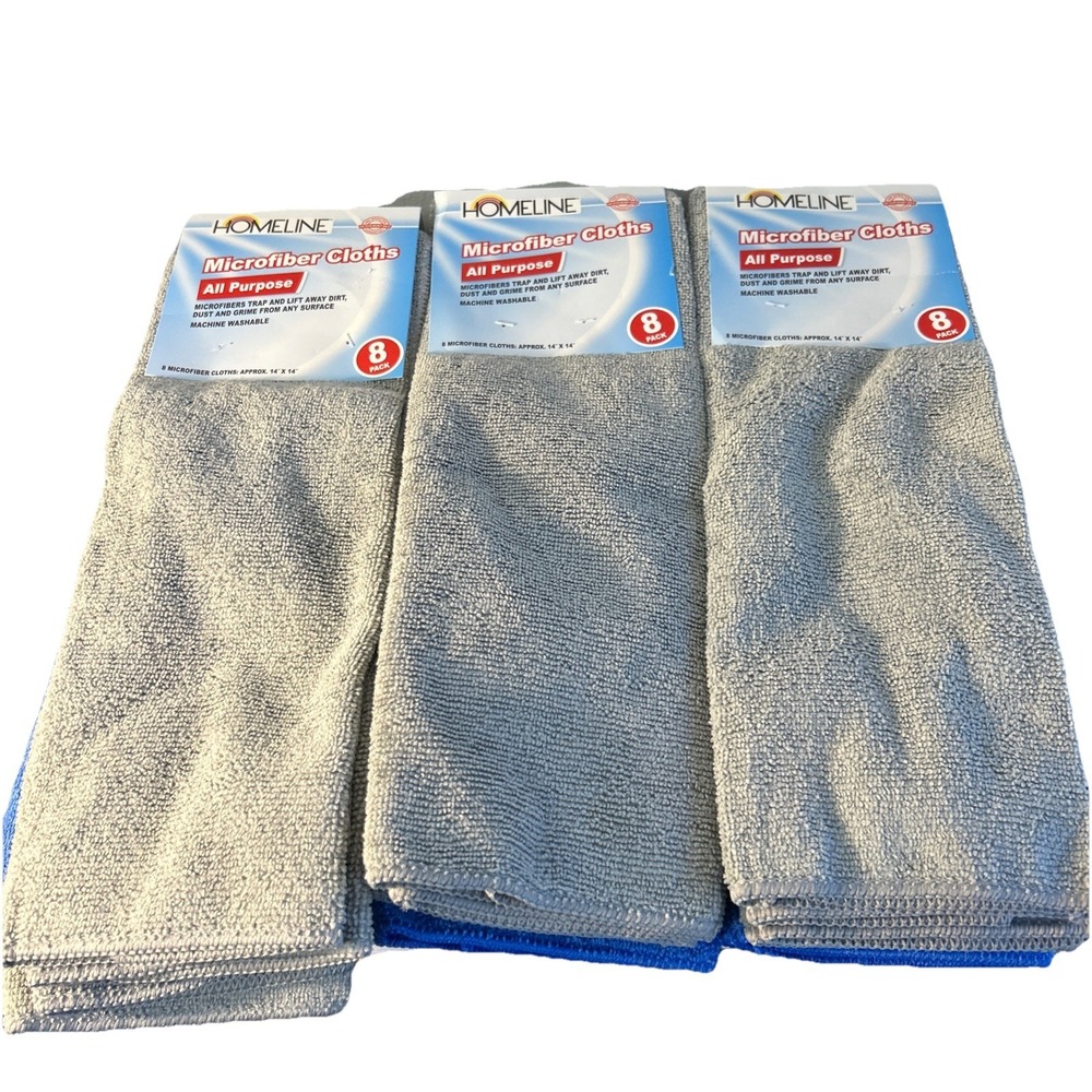 Microfiber Cloths Pack Of 8 Cloths 14x14  3 Pack Bundle. 24 Cloths